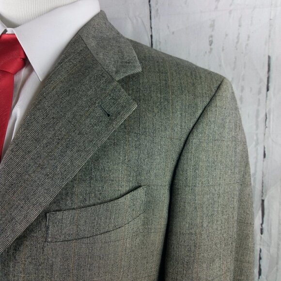 Nigel's By Nathan David Mark Shale 42R Olive Gray Plaid Suit Blazer Spor… - Picture 4 of 11